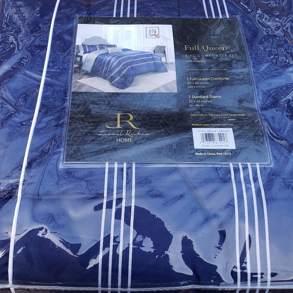 Luxury navy blue and white comforter bed set - Picture 2 of 2